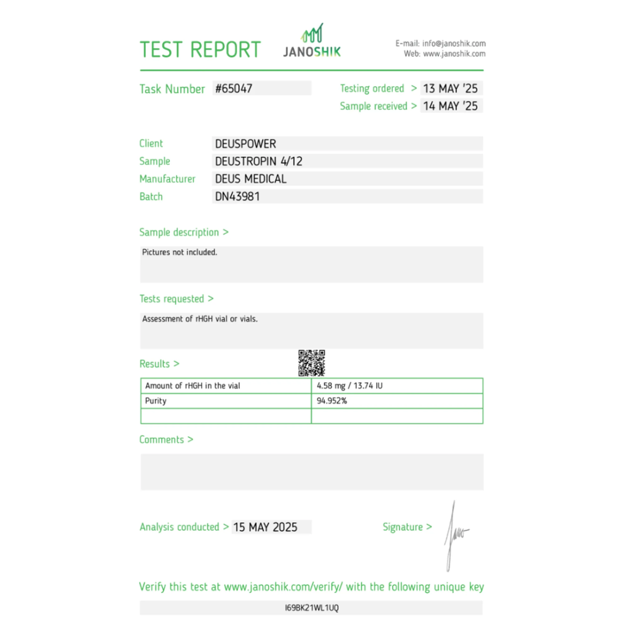 Deustropin 4/12 (Somatropin) recombinant human growth hormone vials, Deus Medical