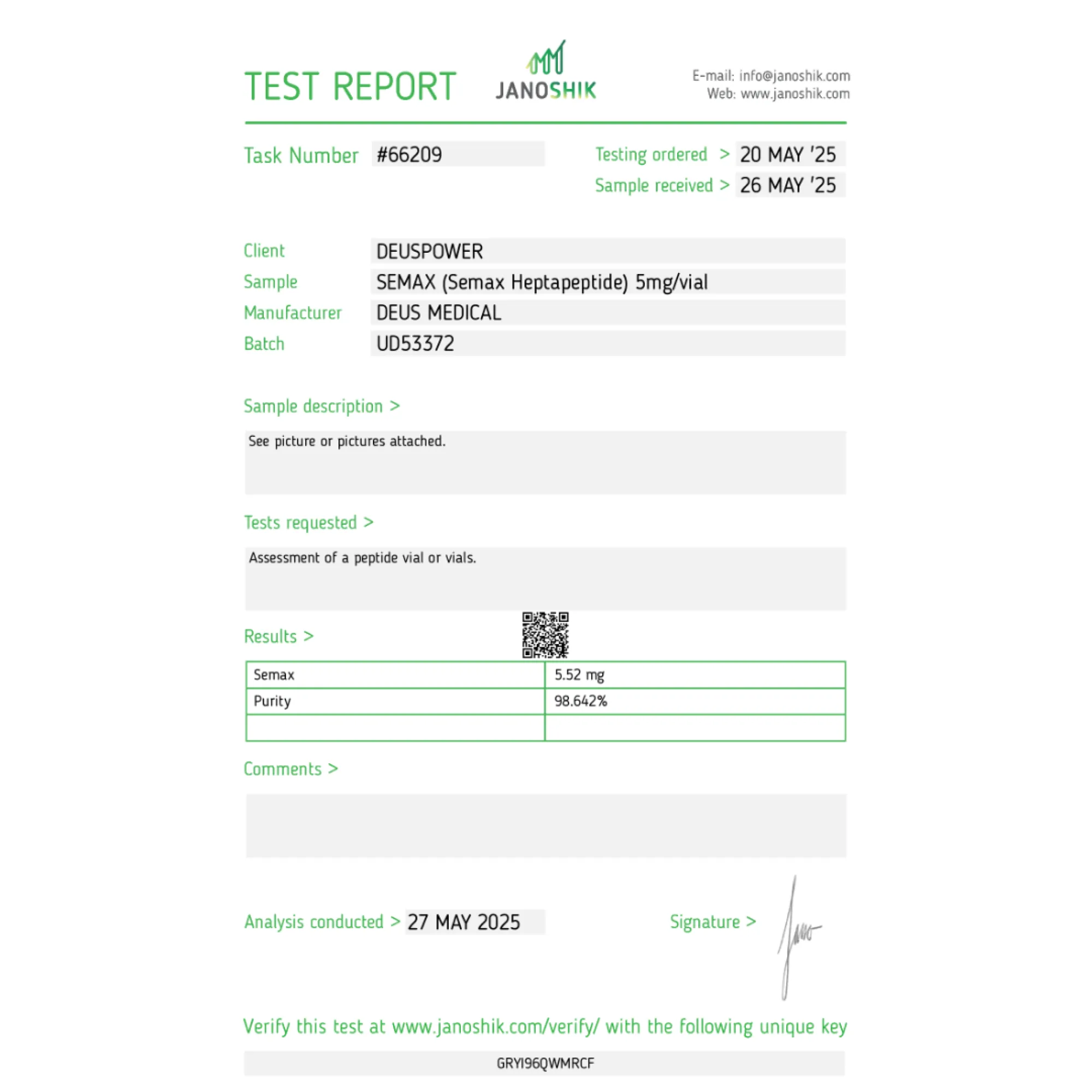 SEMAX (Semax Heptapeptide), Deus Medical, Buy Steroids Online - www.deuspowershop.net